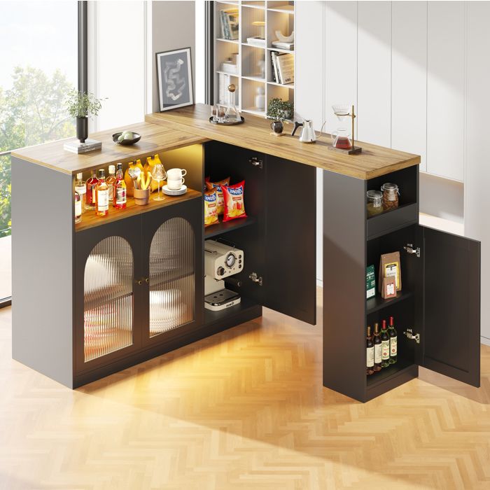 WOVREO Meuble bar rotatif 360° avec LED 197 x 39 6 x 100 cm MDF noir mat et décor bois