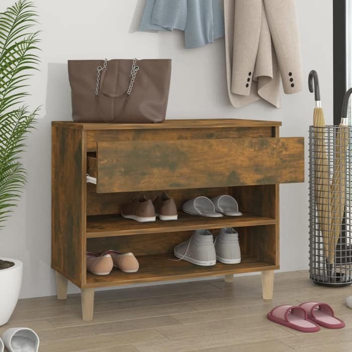 6080 Armoire à Chaussures Chêne Fumé 70 x 36 x 60 cm en bois dingénierie avec 2 compartiments pour Entrée et Dressing
