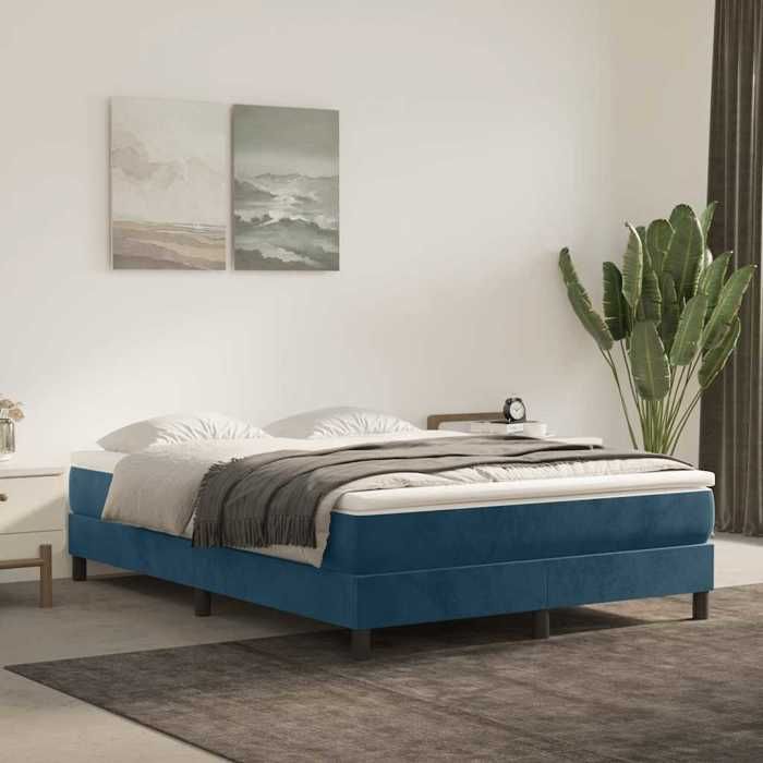 vidaXL Cadre à lattes bleu foncé 140x200 cm velours sans matelas cadre double velouté original pour chambre adulte