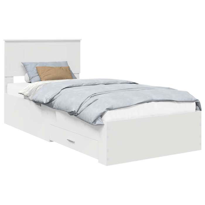 Cadre de Lit avec Tiroir 1 place Blanc 90x190 cm en bois avec rangement intégré et sommier à lattes inclus pour Chambre 379363