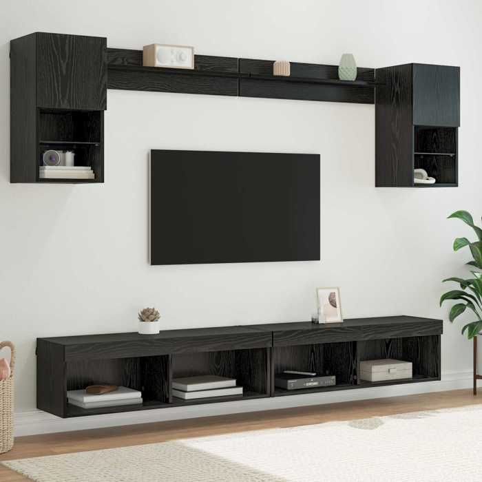 Unités murales TV - VIDAXL - meuble TV flottant - avec LED - (Lot de 6) Chêne noir Bois dingénierie(3 parcel) T7259