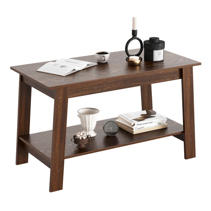 Table basse 2 niveaux - Étagère de rangement - Salon/chambre/bureau - 80x39x48 cm - Marron