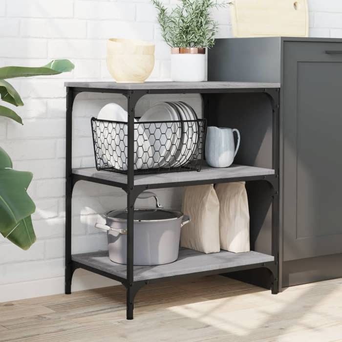 NEW Gris Desserte Chariots & îlots - vidaXL - Chariot de cuisine sonoma gris 60x41x76 cm bois dingénierie - design moderne(1parcel)