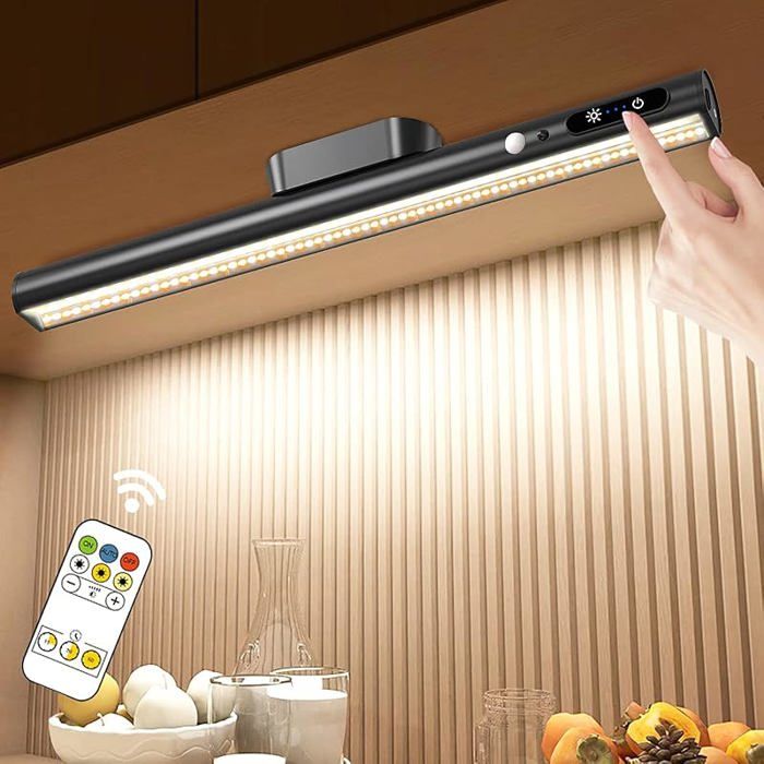 Reglette LED Sans Fil avec Detecteur Mouvement 4000mAh Rechargeable adhesif mpe avec Détecteur de Mouvement Noir