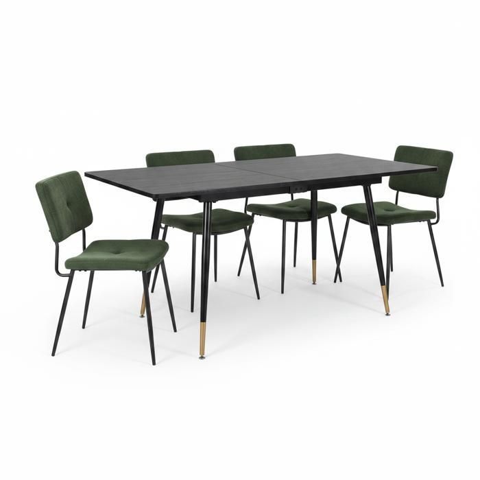 MEUBLES COSY Ensemble de salle à manger comprenant une table extensible et 4 chaises de salle à manger industrielles en tissu vert
