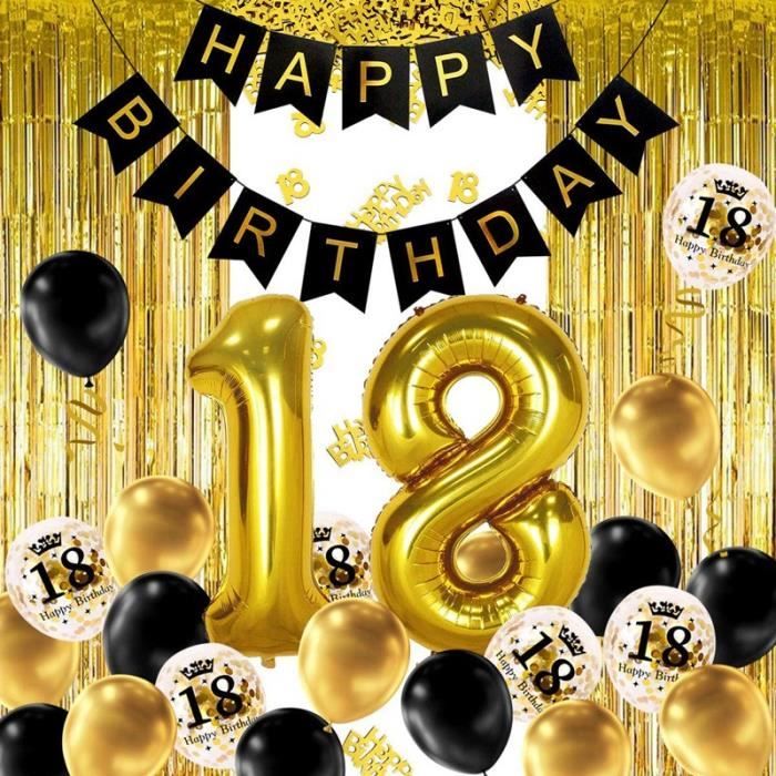 Déco Anniversaire 18 Ans Bannière Joyeux Anniversaire Kit de Ballon  Décorations de Fête Noir et or pour Garçon Fille Enfant - Cdiscount Maison