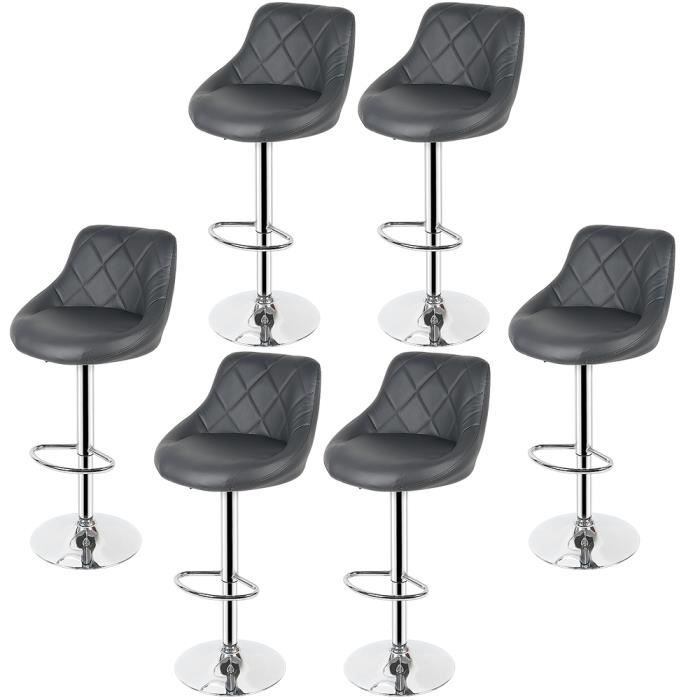 Lot de 6 tabourets de Bar - Design Moderne et Ergonomique - Hauteur réglable et Rotation à 360° - Gris