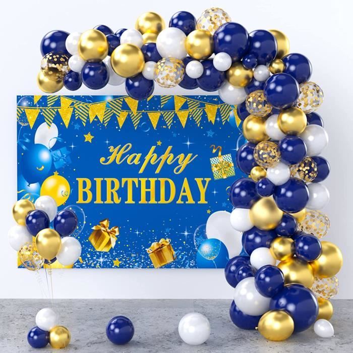 Arche Ballon Anniversaire Bleu Marine Or Blanc50pc Ballons Bleu et Or  Confettis Bannière Toile de Fond de Photographique Orne 1151