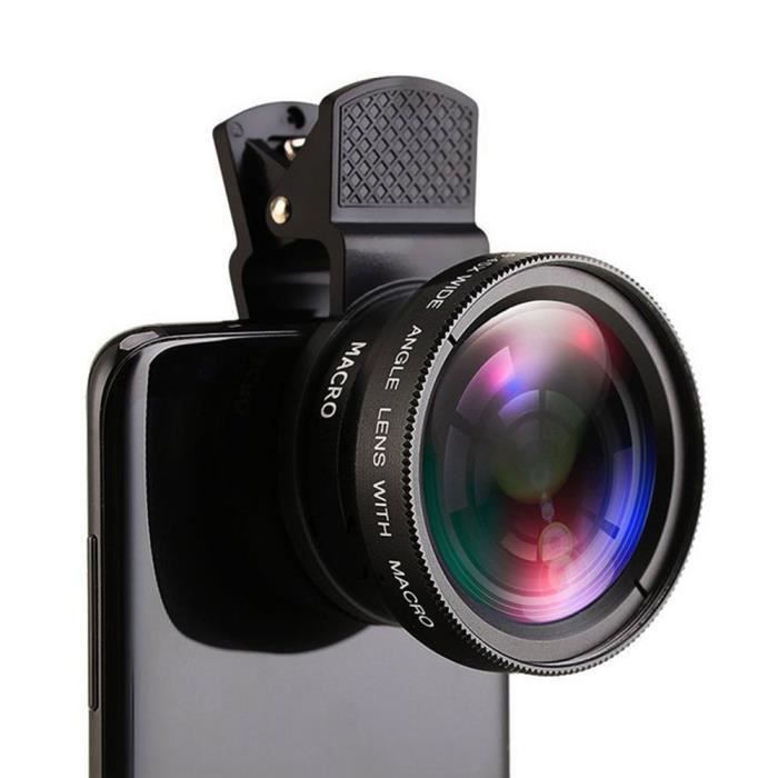 Objectif professionnel 2 en 1 pour smartphone, 0,45x49 uv, grand angle et macro HD - Noir