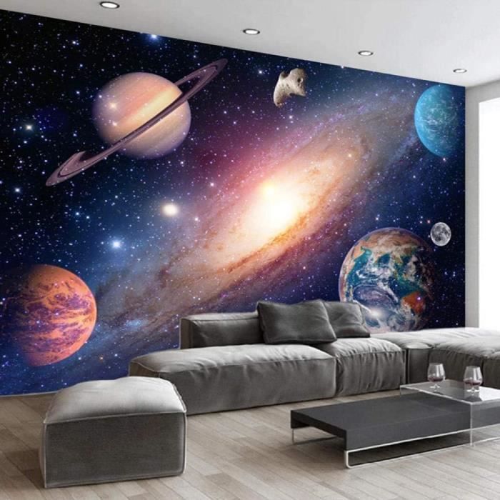 Décoration murale,Autocollant mural des planètes du système solaire de  dessin animé,papier peint amovible pour [A699705578] - Cdiscount Maison