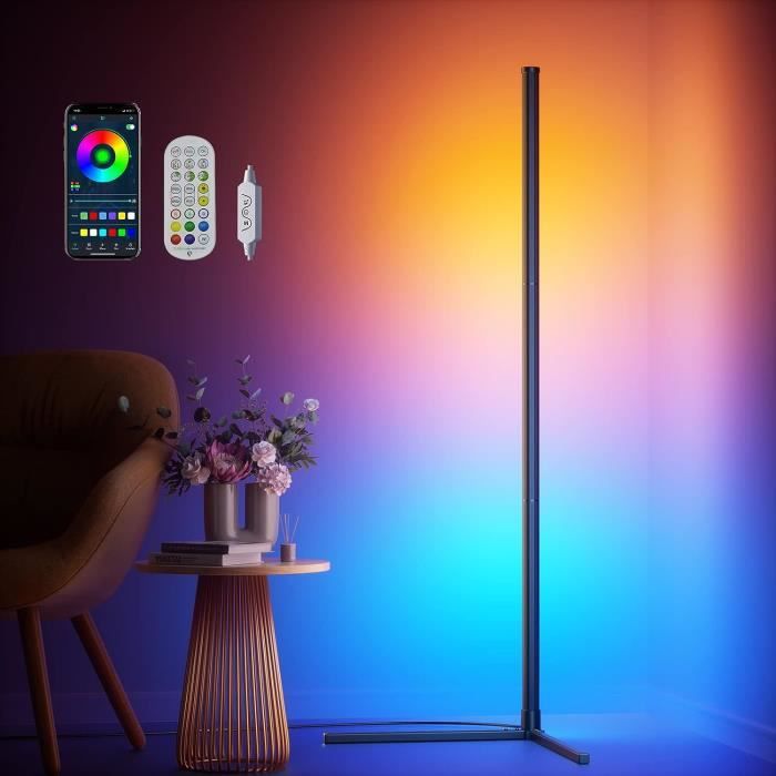 Lampadaire LED RGB Intelligent - 16M Couleurs, WiFi, Alexa/Google - Abat-Jour Tissu - Pour Salon