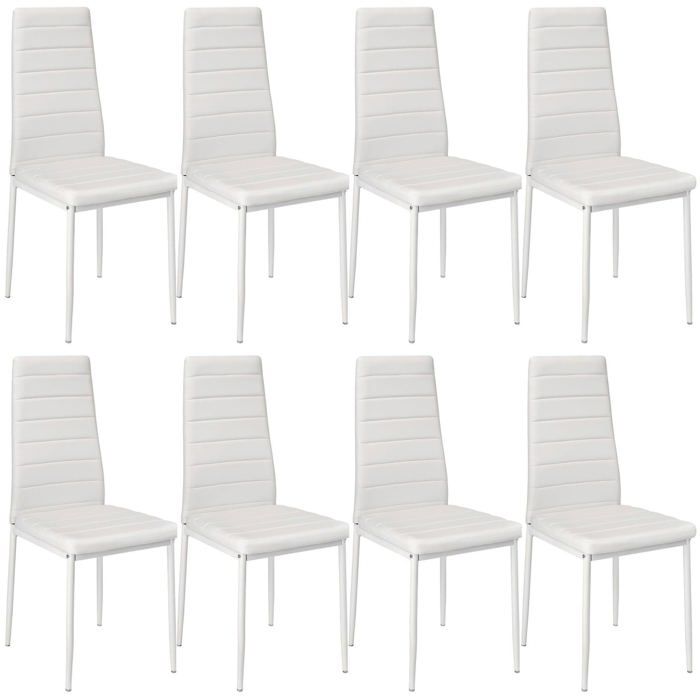Lot de 8 chaises siège de salon cuisine salle à manger design carré élégant blanc