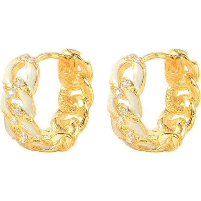Boucles D'oreilles Créoles Argent Sterling à Double Chaîne Avec Zircons Cubiques
