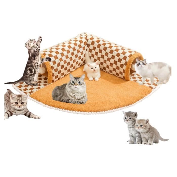 Lit Tunnel pour Chat - Funny - Plaid Checkered - 2-en-1 - Doux - Antidérapant - 60x60x20CM