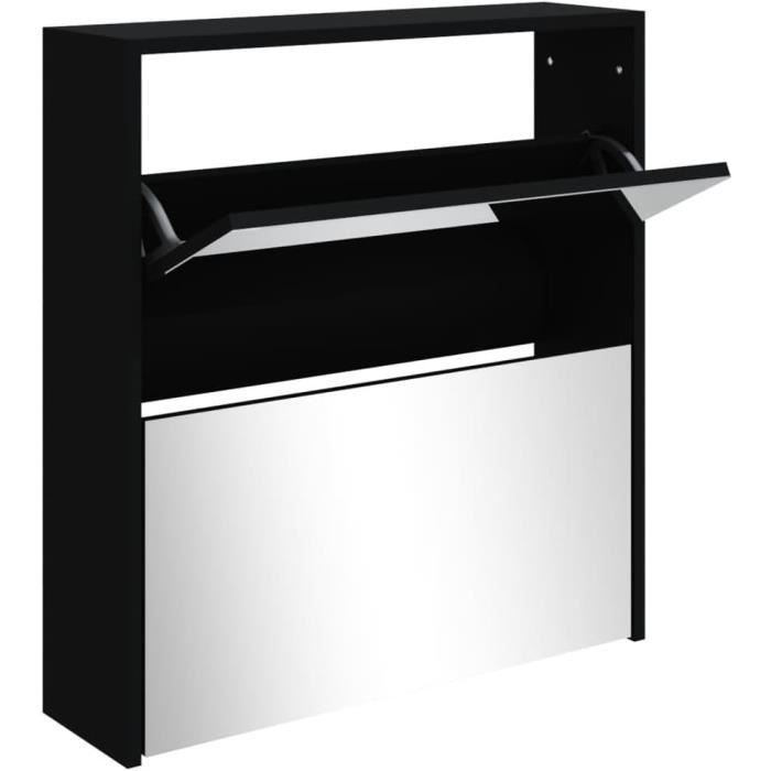 Meuble Armoire à Chaussures Blanc Avec Portes Miroir - 2 Étages - Dimensions 63x17x67 Cm - Marque Eris-Car