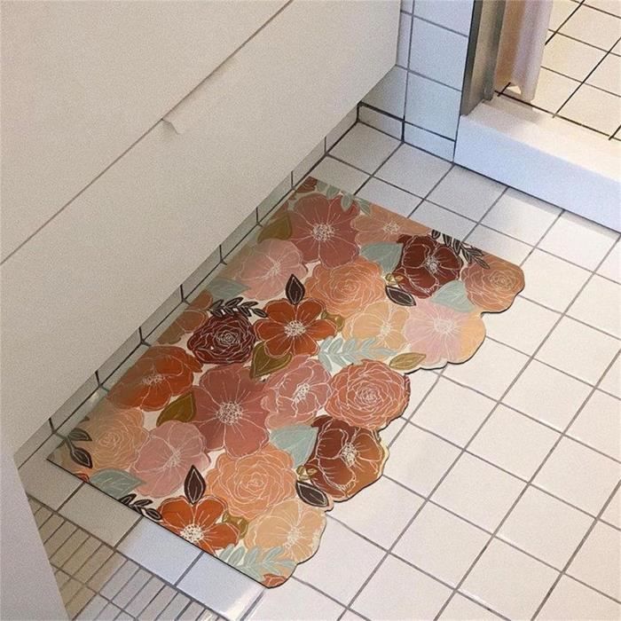 Tapis De Bain En Coton Forme Irrégulière à Motifs Décoratifs 150 X 60 Cm Beige Canbar