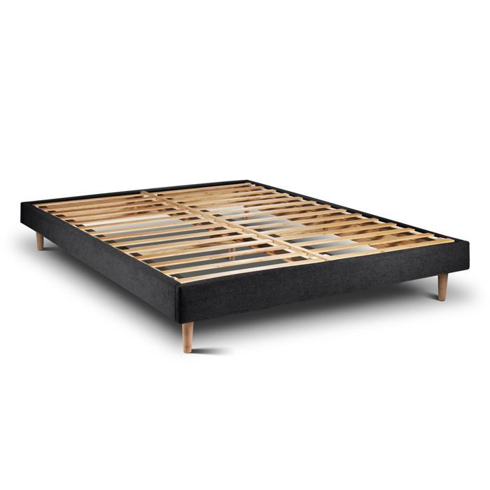 Sommier Kit Tissu Noir 150x200 H29cm Sommeil de plomb - Sommier en bois massif avec Pieds bois cones 15 cm