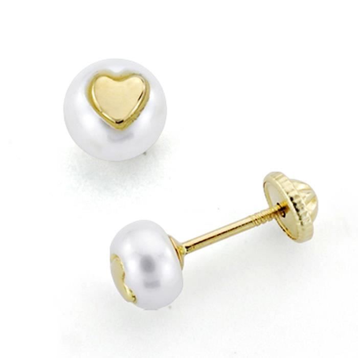 Boucles doreille en forme de fleur pour b/éb/é fille en or jaune 18 carats avec perle 5mm