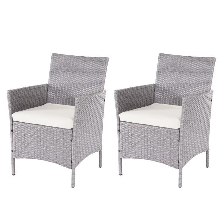 2 par fauteuils chaises de jardin en polyrotin gris coussins crème