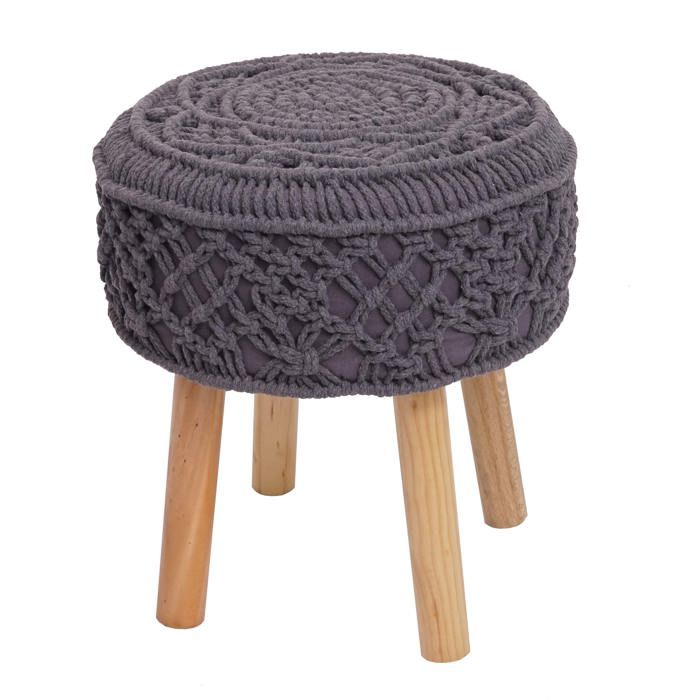 Tabouret repose pieds siege forme ronde tricote 45x41cm tricot tissu gris fonce 04_0005317