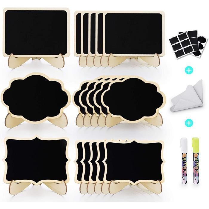 20 Mini Tableaux Noirs Bois Vorcool - 10x7.5cm (Marque-place, Mariage, Événements)
