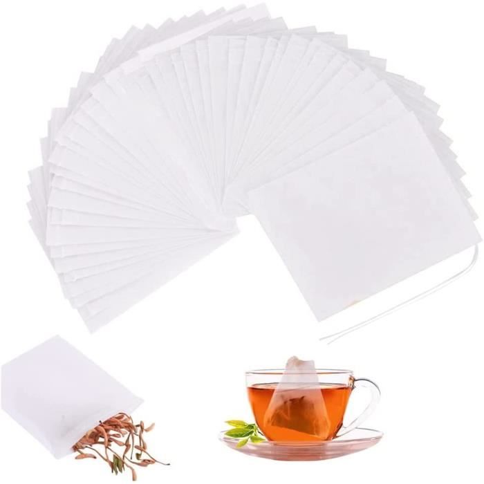 Filtres à thé, Lot de 100 sachets à thé jetables avec cordon de serrage,  sachets de thé pour thé en vrac (6 x 8 cm) - Cdiscount Electroménager