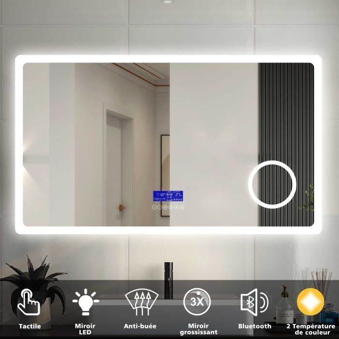 Miroir Salle De Bain LED Dubai - Bluetooth, Météo, Interrupteur, Design Moderne