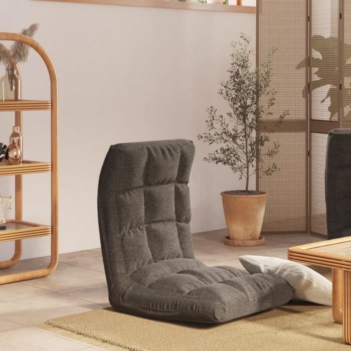 chaise de sol pliable jili - siège de sol salon - gris foncé - tissu et métal - réglable en hauteur
