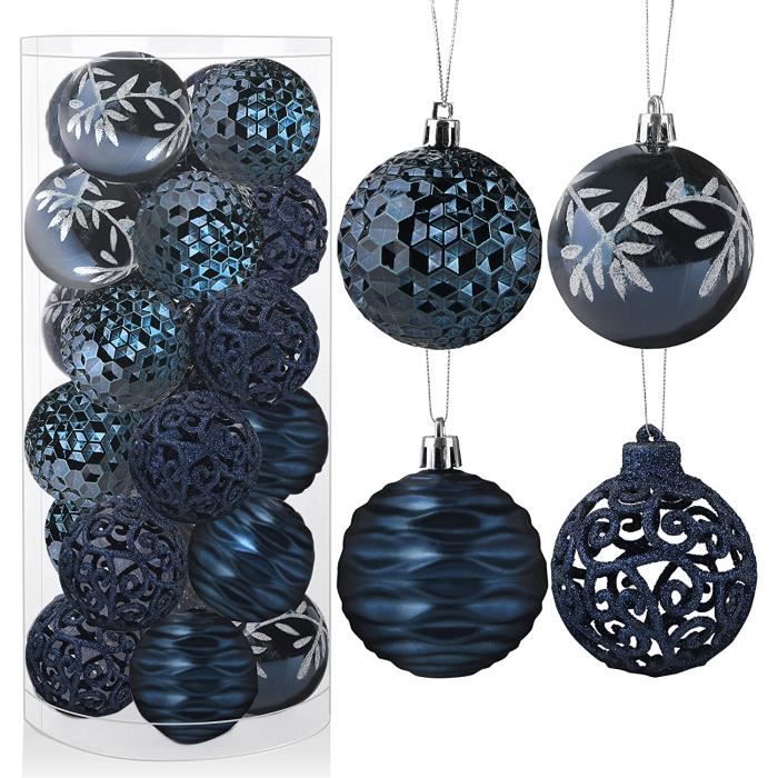 Boule de Noel Bleu pour Decoration Sapin Noël 24pcs Boules Noël