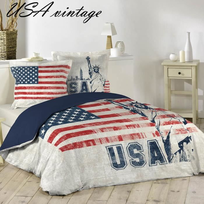 Housse de couette USA VINTAGE 220x240 et 2 taies - Cdiscount Maison