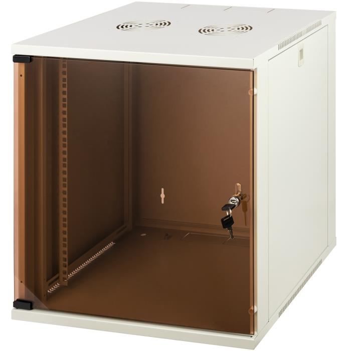 Armoire Rack Mural 19" 4U Avec Porte En Verre - Dimensions 40x53x24 Cm, Support Jusqu'à 30 Kg, Inclut Une étagère - 8