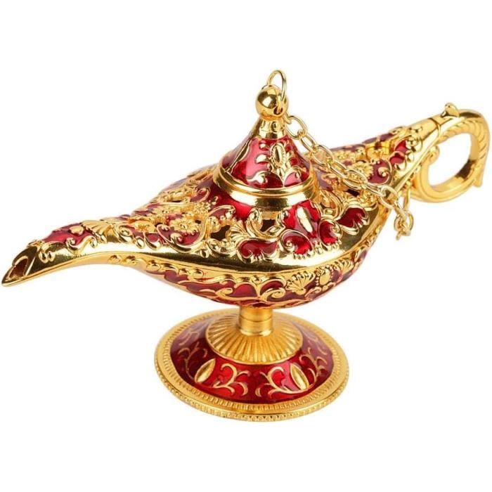 Lampe Aladdin Métal Sculpté - Décoration Orientale - Bleu Or - 12cm