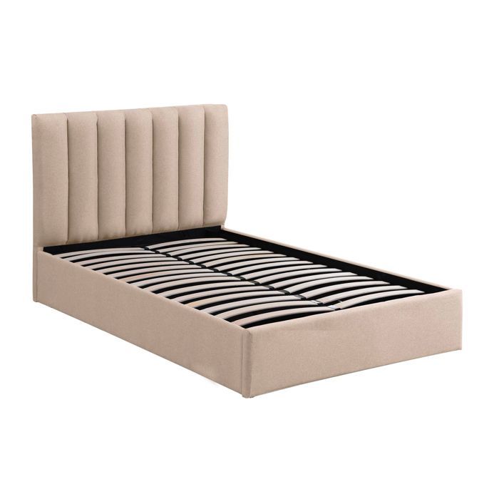 MENZZO Lit Coffre Songe + Sommier Tissu Beige 140cm - Tissu L148 x P207 x H112 cm
