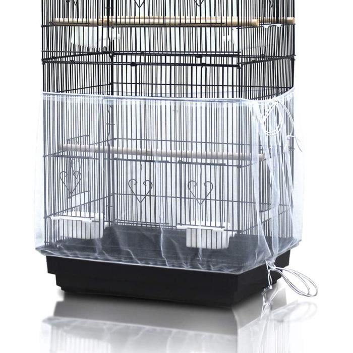 couverture de cage à oiseaux, nylon en filet de protection pour cage oiseaux lavable, housses anti graine pour cages à oiseaux,blanc