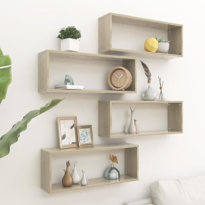 2 étagères Murales Cube Chêne Sonoma – 60x15x23 Cm – Charge Max 40 Kg – Pour Rangement Et Déco