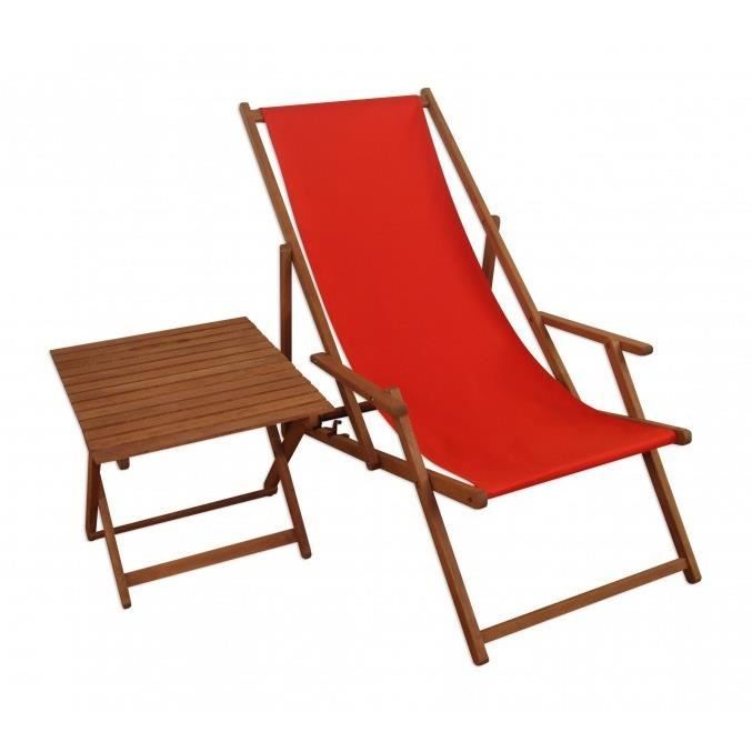 Chaise longue de jardin rouge chilienne bain de soleil pliant avec petite table 10-308T Chaise longue de jardin rouge chilienne bain de soleil pliant avec petite table 10-308T
