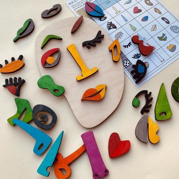 ESTINK Modèle de puzzle facial bricolage Puzzle de visage en bois pour