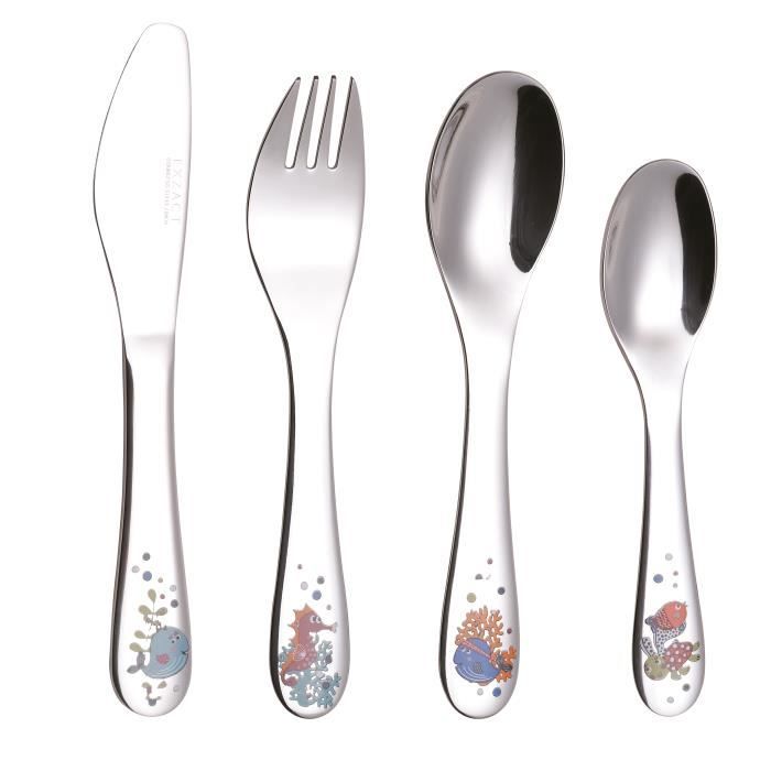 Couverts pour Enfants - EXZACT - 4 Pièces - Acier Inoxydable - Compatible Lave-Vaisselle - Créatures De Mer