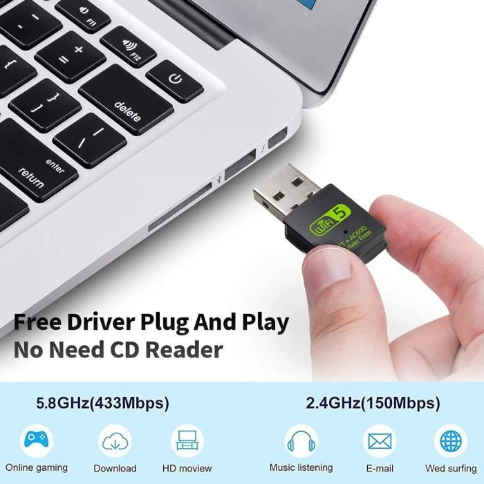 Clé WiFi USB 600 Mbps Adaptateurs Bluetooth 4,2,Dongle 2,4 GHz/5,8