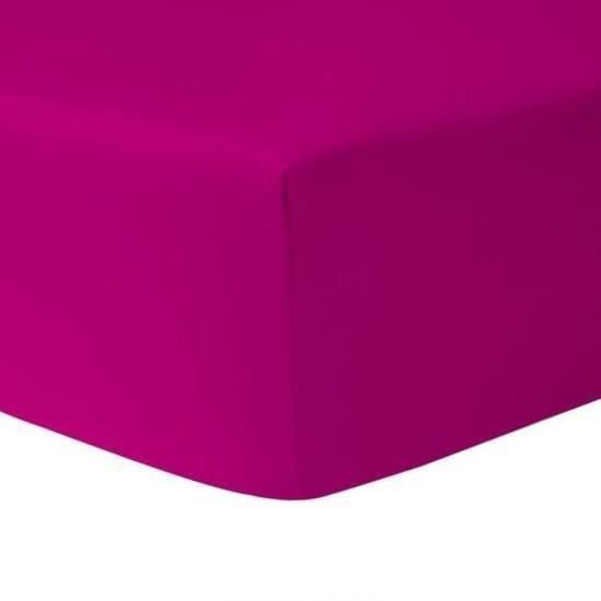 Drap Housse - HOMEROKK - FUSHIA - 160 x 200 cm - 100% coton - Grand bonnet 25 cm
