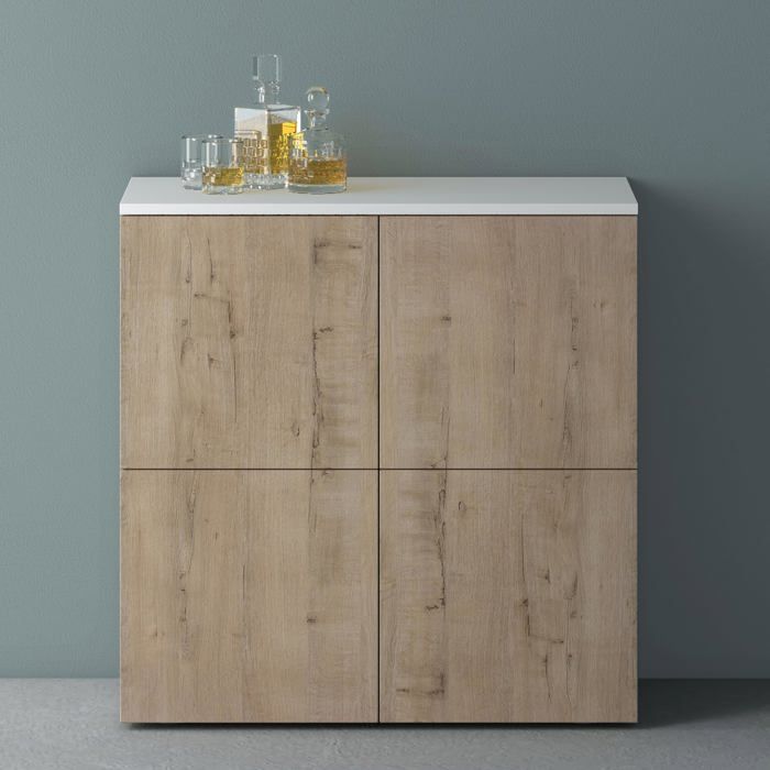 Mai & Mai Meuble de Rangement avec 4 Portes et 4 Compartiments Buffet Polyvalent Blanc Mat + Chêne Blanc Clair 76x36 4x74 cm SR04 Mai & Mai Meuble de Rangement avec 4 Portes et 4 Compartiments Buffet Polyvalent Blanc Mat + Chêne Blanc Clair 76x36 4x74 cm SR04