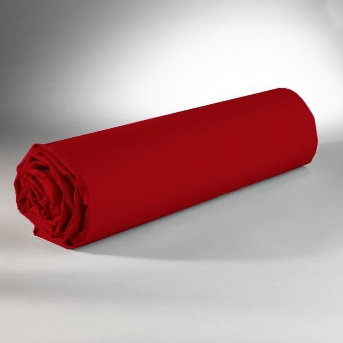 Drap housse - Coton - 160 x 200 cm - Rouge - Élastiqué - Lavable en machine Drap housse - Coton - 160 x 200 cm - Rouge - Élastiqué - Lavable en machine