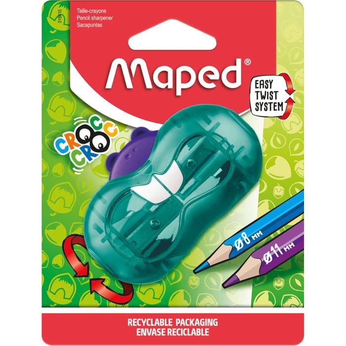 Maped Temperamatite Croc Croc Twist Bieber | 2 Misure Per Penne Sottili E Grosse | Con Contenitore | Colori Casuali