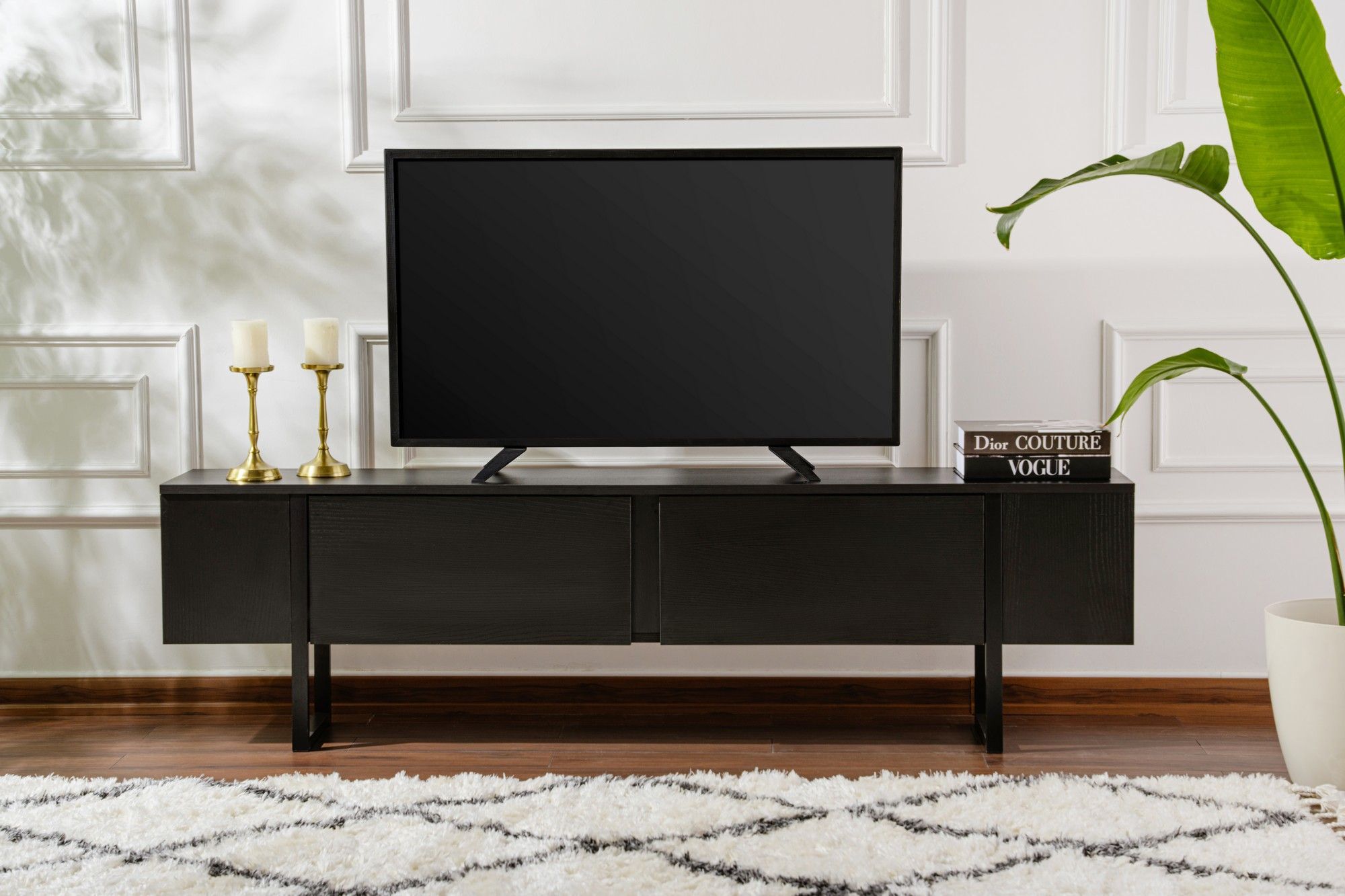 Meuble TV - SERENITY - Noir - 180 x 50 x 30 cm