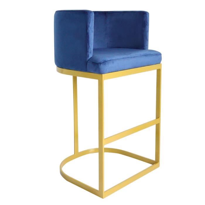 chaise de bar - menzzo - noellie - velours bleu - pieds or