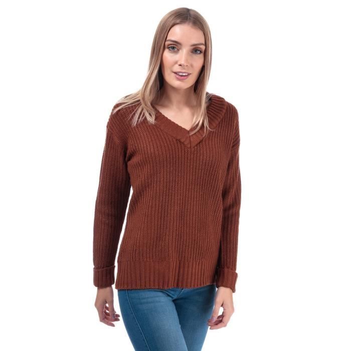 Pull col v marron femme - Achat / Vente pas cher
