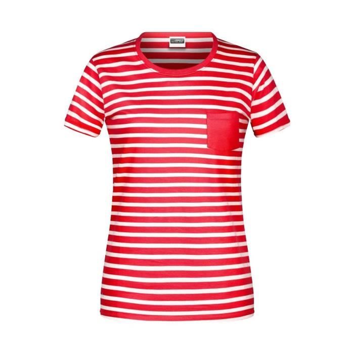 T-shirt rayé coton bio marinière pour femme 8027 rouge