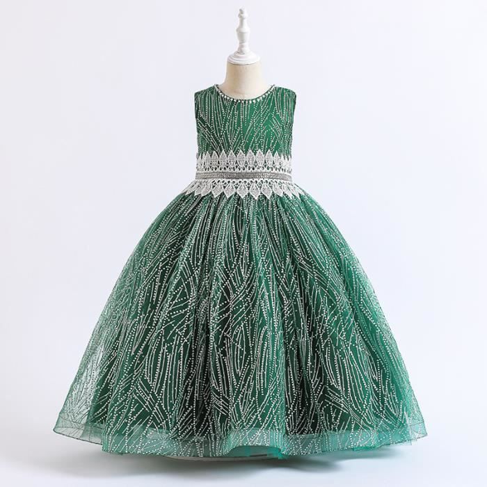 Fille Princess Robe De Mariage Sans Manches Fleur Paillettes Robe Demoiselle D'honneur Lace