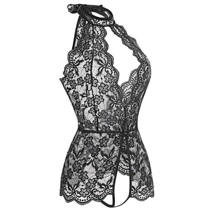 GORGLITTER Body Dentelle Transparent Femme - Manches Longues, Col V Profond, Sexy Et Chic