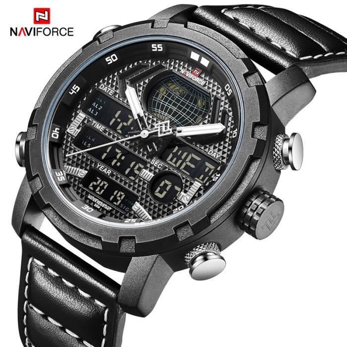 naviforce montre hommes top luxe en cuir véritable chronographe led numérique analogique sport montres hommes montre